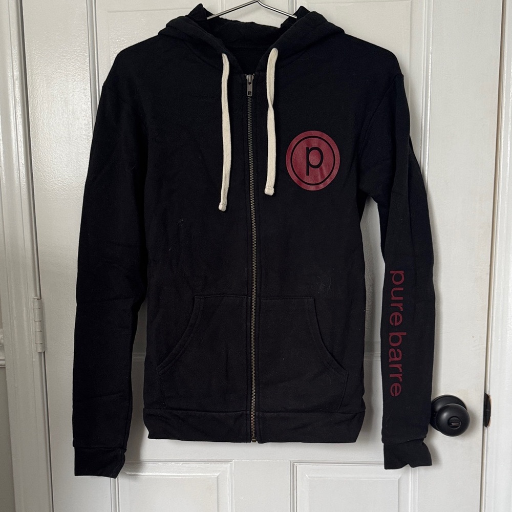 Pure Barre Black Zip-Up Hoodie with Red Logo
